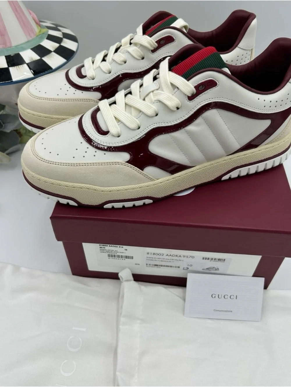 Men's Gucci re-Web leather sneakers with red accents size 10 fits 10.5 US